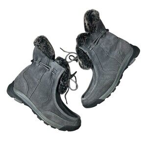 Lands' End Women's 420865 Gray Suede Moc Toe Fur Trimmed Winter Boots  Size 9